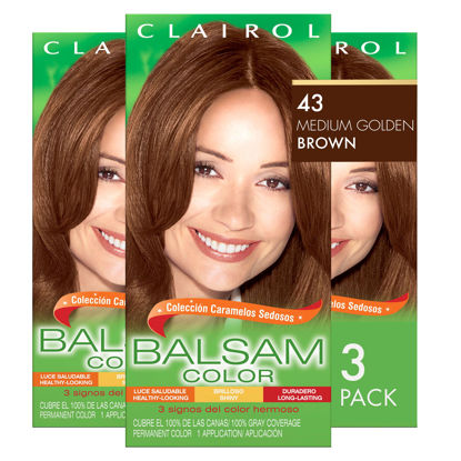 Picture of Clairol Balsam Permanent Hair Dye, 43 Medium Golden Brown Hair Color, Pack of 3