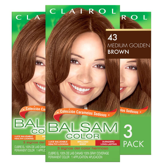 Picture of Clairol Balsam Permanent Hair Dye, 43 Medium Golden Brown Hair Color, Pack of 3