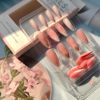 Picture of 24Pcs Valentines Day Press on Nails Medium Almond Fake Nails White French Tip False Nails Gold Glitter Heart Glue on Nails Pink Valentines Acrylic Nails for Women Girls Wedding Nails Charms