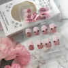 Picture of 24Pcs Pink Valentines Day Press on Nails Short Square Fake Nails Black Heart Wave Point Star Full Cover Glue on Nails Purple French Tip False Nails Cute Artificial Stick on Nails for Women Girls