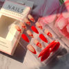 Picture of 24Pcs Valentines Day Press on Nails Medium Almond Fake Nails French Tip Acrylic Nails Full Cover Red False Nails Sexy Lip Glue on Nails Stiletto Stick on Nails for Women Valentines Nails Decoration