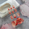Picture of 24Pcs Valentines Day Short Press on Nails Square Fake Nails with Heart Rhinestone Design Artificial Glue on Nails Red French Tip False Nails Cute Stick on Acrylic Nails for Women Girl Valentines Nails