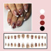 Picture of 24Pcs Heart Press on Nails Short Almond Fake Nails Valentines Day Press ons Red Glitter Heart Design Glue on Nails White French Tip Acrylic Nails Retro Style Artificial False Nails for Women Manicure