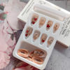 Picture of 24Pcs Heart Press on Nails Short Almond Fake Nails Valentines Day Press ons Red Glitter Heart Design Glue on Nails White French Tip Acrylic Nails Retro Style Artificial False Nails for Women Manicure