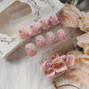 Picture of 24Pcs Pink Heart Press on Nails Square Short Fake Nails Valentines Day Press ons Full Cover Glitter Pink False Nails Romantic Wedding Glue on Nails Reusable Artificial Acrylic Nails for Women Girls