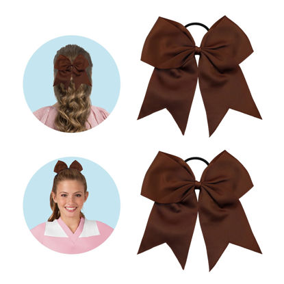 Picture of Large Cheer Bows for Cheerleaders Hair Bows for Girls Softball Hair Bows Teen Girls College Sports Elastic Ponytail Holder School Cheerleading Hair Accessories 8 Inch Bows for Girls 2 Pcs Brown