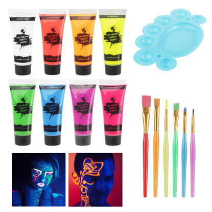 Picture of UV Blacklight Neon Face Body Paint, MEICOLY 8 Tubes Blacklight Reactive Paints,Water Based, Washable, Non-Toxic Neon Party Supplies for Halloween,01