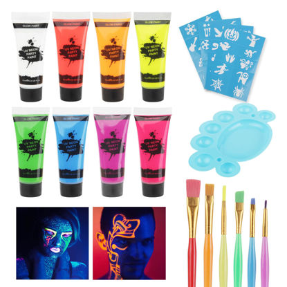 Picture of UV Blacklight Neon Face Body Paint, MEICOLY 8 Tubes Blacklight Reactive Paints,Water Based, Washable, Non-Toxic Neon Party Supplies for Halloween,02