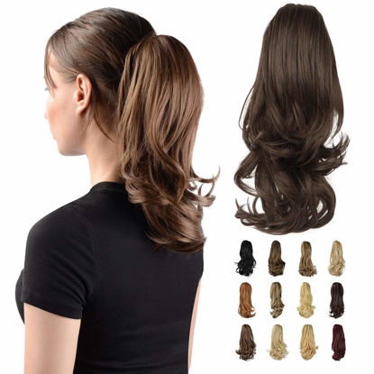 Picture of SOFEIYAN 13" Ponytail Extension Long Curly Ponytail Clip in Claw Hair Extension Natural Looking Synthetic Hairpiece for Women, Brown & Light Auburn Mixed