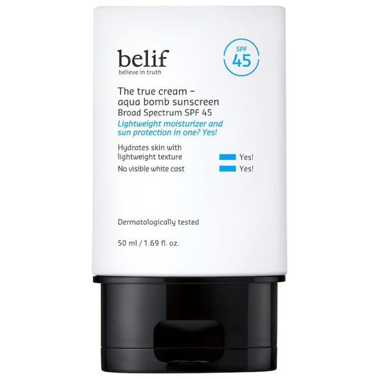 Picture of belif Aqua Bomb SPF 45 Hydrating Niacinamide Sunscreen (1.69 fl. oz) - The True Cream PA++++, Daily Broad Spectrum, No White Cast, Weightless & Invisible, Non-Greasy, Korean Skincare