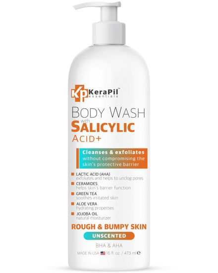 Picture of Exfoliating Body Wash With Salicylic Acid - Gentle Exfoliates Rough and Bumpy Skin, KP and Acne, with BHA & AHA - Unscented Body Wash, Made in USA - (16 fl oz)