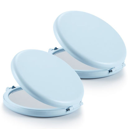 Picture of Getinbulk Compact Mirror for Purse, Set of 2 Double-Sided 1X/2X Magnifying Metal Pocket Makeup Mirrors(Round, Light Blue)