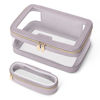 Picture of Soimeat Travel Clear Makeup Bag with Makeup Brush Bag, Leather Makeup Case Toiletry Bag, Portable Cosmetic Bag Case, Transparent Waterproof Cosmetic Organizer Storage Bag for Women, Purple