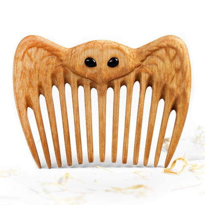 Picture of Handmade Wooden Hair Comb for Women Eco-Friendly Natural Wood Detangling Comb Gentle on Hair and Scalp Perfect for Thick Curly or Fine Hair Sustainable Beauty Hair Care Tool (Pear Owl)
