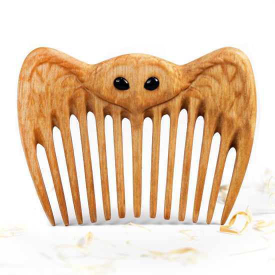 Picture of Handmade Wooden Hair Comb for Women Eco-Friendly Natural Wood Detangling Comb Gentle on Hair and Scalp Perfect for Thick Curly or Fine Hair Sustainable Beauty Hair Care Tool (Pear Owl)