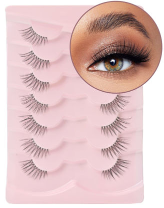 Picture of Onlyall Half Eyelashes Corner Lashes Natural Lashes Half Lashes Wispy End Lashes Corner Eyelashes 3/4 Lashes Clear Band Lashes 7 Pairs C07 (6MM-14MM)