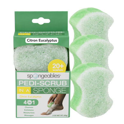 Picture of Spongables Pedi Scrub Foot Exfoliating 20+ Wash Sponge, Citron Eucalyptus, 3 Count