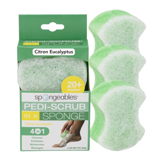 Picture of Spongables Pedi Scrub Foot Exfoliating 20+ Wash Sponge, Citron Eucalyptus, 3 Count