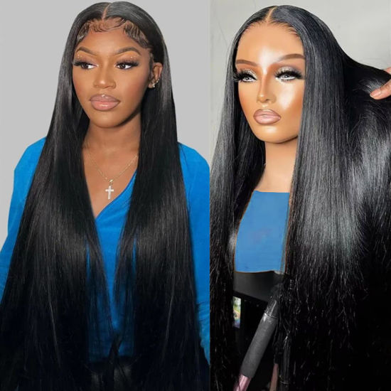 Picture of WZOWZO 32 Inch 13x6 Straight Lace Front Wigs Human Hair 180% Density HD Lace Front Wigs Human Hair Pre Plucked 13x6 Frontal Wigs Human Hair for Women Gluless Wigs Human Hair with Baby Hair