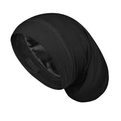 Picture of Large Satin Bonnet for Men Sleeping: Loc Cap Dreadlocks for Curly Braids Wave, Silky for Frizzy Hair Smooth, Adjustable No Slip Black