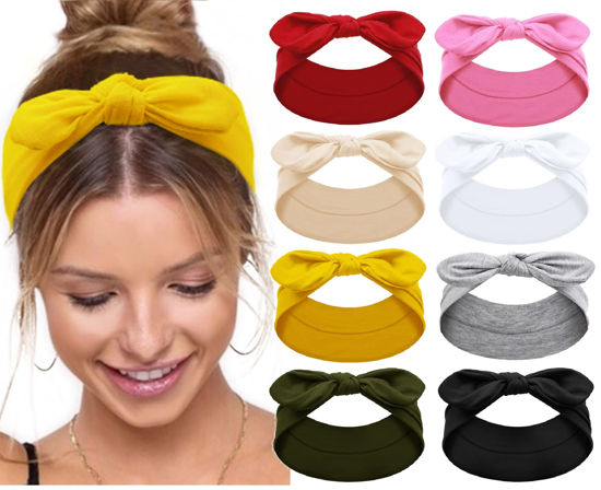 Picture of Tobeffect Bow Headbands for Women Non Slip 3.5'' Wide Knotted Headband Hair Bands with Bows Rabbit Ears Womens Turban Headbands Headwraps Girls Strechy Cute Hair Accessories…