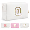 Picture of Small Personalized Initial A-Z Preppy Patch Makeup Bag,White PU Chenille Letter Travel Cosmetic Pouch with Zipper,Cute Toiletry Bag,Gift Ideal for Teen Girls Women Teacher Bridesmaid,Letter Q