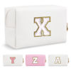 Picture of Small Personalized Initial A-Z Preppy Patch Makeup Bag,White PU Chenille Letter Travel Cosmetic Pouch with Zipper,Cute Toiletry Bag,Gift Ideal for Teen Girls Women Teacher Bridesmaid,Letter X