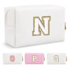Picture of Small Personalized Initial A-Z Preppy Patch Makeup Bag,White PU Chenille Letter Travel Cosmetic Pouch with Zipper,Cute Toiletry Bag,Gift Ideal for Teen Girls Women Teacher Bridesmaid,Letter N