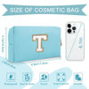 Picture of Small Personalized Initial A-Z Preppy Patch Makeup Bag,PU Chenille Letter Travel Cosmetic Pouch with Zipper,Blue Cute Toiletry Bag,Gift Ideal for Teen Girls Women Teacher Bridesmaid,Letter T