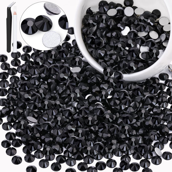 Picture of 600PCS SS30/6mm Crystal Rhinestones (Jet Black), Bedazzling Flatback Glass Rhinestones for Crafting DIY Nail Art Makeup Decoration, Gems Diomand Charms for Tumbler Shoes Clothing Mug
