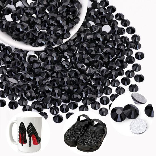 Picture of 400PCS SS30/6mm Crystal Rhinestones (Jet Black), Bedazzling Flatback Glass Rhinestones for Crafting DIY Nail Art Makeup Decoration, Gems Diomand Charms for Tumbler Shoes Clothing Mug