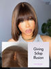 Picture of LUVME HAIR 14Inch Ash Blonde Highlights Yaki Blunt Cut Bob Wig with Bangs Glueless Minimalist Lace Short Wig Breathable Cap