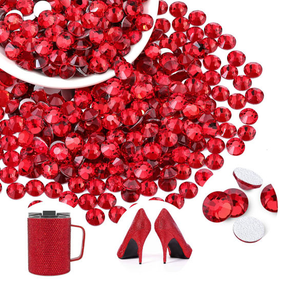 Picture of 400PCS SS30/6mm Crystal Rhinestones (Red/Siam), Bedazzling Flatback Glass Rhinestones for Crafting DIY Nail Art Makeup Decoration, Gems Diomand Charms for Tumbler Shoes Clothing Mug