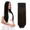 Picture of REECHO Multi-Length 20" 22" 24" Long Straight Synthetic 4 PCS Set Thick Clip in on Hair Extensions Dark Brown