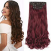 Picture of REECHO 24" Long Thick Curly Wavy Clip in on Hair Extensions 4 Pieces Set Burgundy