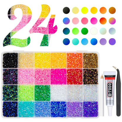 Picture of qiipii 24 Color 3mm Jelly Resin Rhinestones w B7000 Jewelry Glue for Bedazzling Crafting Flatback Stones Non-Hotfix Colorful AB Gems Diamonds Charms for Nails Eyes Face Makeup Tumblers Crafts Shoes