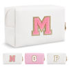 Picture of Personalized Makeup Bag Initial A-Z Preppy Patch Bag,Small PU Leather Travel Cosmetic Bag Pouch with Zipper,White Cute Toiletry Bag,Gift Ideal for Teen Girls Women Birthday Friend Mom,Letter M
