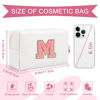 Picture of Personalized Makeup Bag Initial A-Z Preppy Patch Bag,Small PU Leather Travel Cosmetic Bag Pouch with Zipper,White Cute Toiletry Bag,Gift Ideal for Teen Girls Women Birthday Friend Mom,Letter M