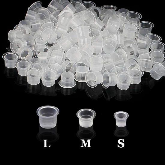 Picture of Tattoo Ink Cap, Urknall 300pcs Tattoo Ink Cups Pigment Caps Disposable Ink Caps for Tattooing Plastic Tattoo Cups Caps Mixed for Tattoo Supplies