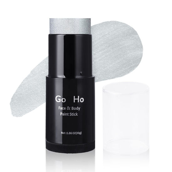 Picture of Go Ho Cream-Blendable Silver Face Paint (1.06 oz),Waterproof Metallic Silver Face Paint Stick for Halloween Cosplay SFX Makeup,Sweatproof Silver Eye Black Stick for Sports