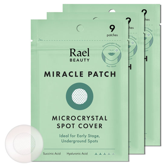 Picture of Rael Pimple Patches, Miracle Microcrystal Spot Cover - Hydrocolloid Acne Patch with Tea Tree Oil, Early Stage Zits and Blemish, Korean Skin Care, Vegan, Cruelty Free (27 Count)