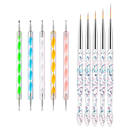 Picture of Gembityful Nail Dotting Tools 10 Pcs Kit 5 pcs Double-end Nail Dotting tools and 5 Pcs Nail Liner Brushes