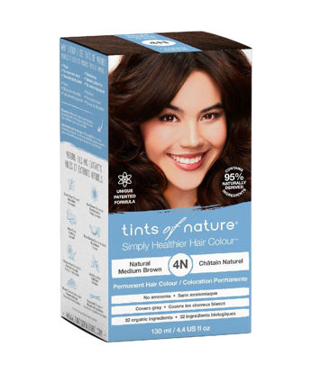 Picture of Tints of Nature 4N Natural Medium Brown Permanent Hair Dye, Nourishes Hair and Covers Greys, Ammonia-Free, 130ml