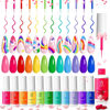 Picture of Beetles Gel Polish Rainbow Nail Art Gel Liner Gel Nail Polish Set, 12 Colors Rainbow Neon Gel Polish Set Swirl Nails Built Thin Nail Art Brush in Bottle Soak Off Uv Nail Gel Kit Valentines Day Gifts