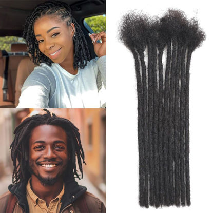 Picture of Dreadlock Extensions Human Hair 10-100 Strands 100% Full Handmade Permanent Loc Extension Human Hair for Women/Men/Kids Can Be Dyed Bleached Curled Twisted (0.6cm 1B, 6 inch 10 Strands)