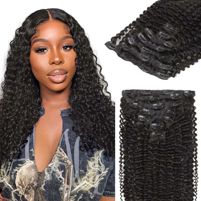 Picture of Lashey Clip in Hair Extensions Human Hair Real Human Hair 120g 7pcs Kinky Curly Clip in Hair Extensions Natural Black Hair Extensions 22 Inch Curly Long Hair Extensions Soft for Black Women