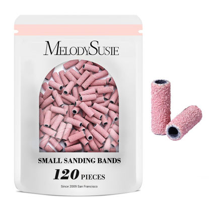 Picture of MelodySusie 120 Pcs Nail Drill Bits Small Sanding Bands for 3.1mm Mandrel Bit, 120 Medium Grit Nail File for Acrylic Nails Gel Manicures and Pedicure, Pink (Only Sanding Bands)