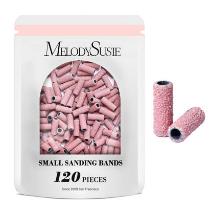 Picture of MelodySusie 120 Pcs Nail Drill Bits Small Sanding Bands for 3.1mm Mandrel Bit, 80 Coarse Grit Nail File for Acrylic Nails Gel Manicures and Pedicure, Pink (Only Sanding Bands)