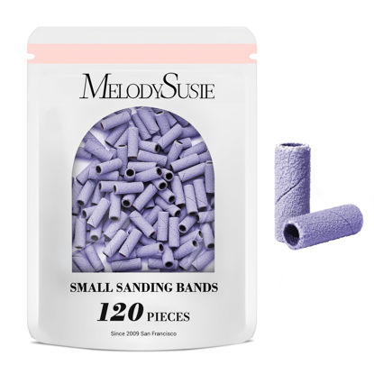 Picture of MelodySusie 120 Pcs Nail Drill Bits Small Sanding Bands for 3.1mm Mandrel Bit, 240 Extreme Fine Grit Nail File for Acrylic Nails Gel Manicures and Pedicure, Purple (Only Sanding Bands)