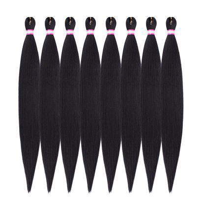 Picture of Pre Stretched Braiding Hair 8 Packs 36 Inch Natural Black Color Long Professional Hair for Braiding Twist Braids Itch Free Hot Water Setting Yaki Straight Synthetic Hair Extensions (#1B)